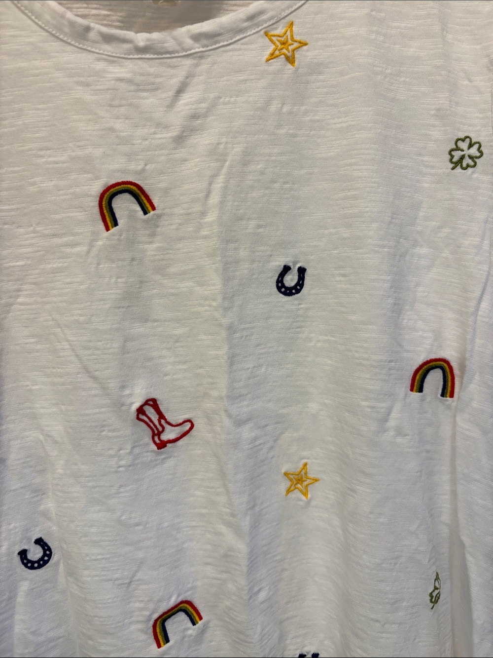 Lucky Brand White Short Sleeve Tee with Colorful Western Embroidery - Picture 3 of 6